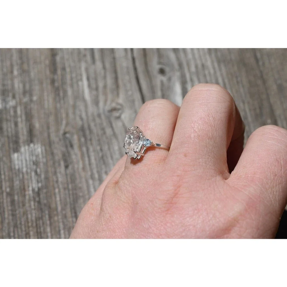 Engagement ring Montana sapphire and Lake County diamond  size 5 6 7 8 9 10 avel